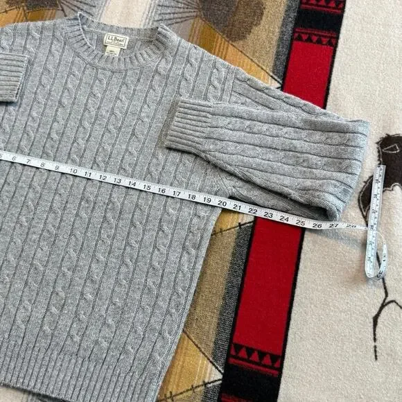 Vintage L.L. Bean Men's Lambs Wool Fisherman Sweater Cable Knit Size Small Gray - Picture 5 of 7